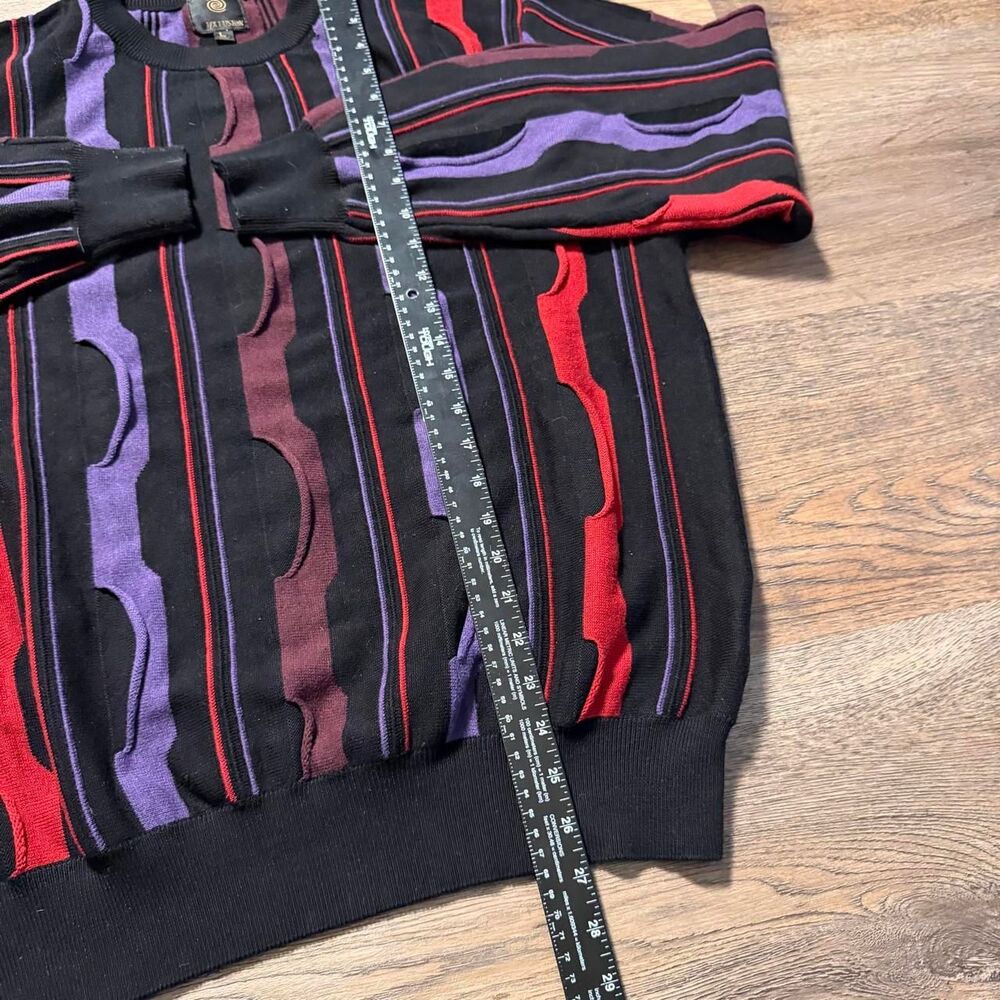 Vintage 1990’s Y2K Coogie Style Abstract Striped Sweater Size L Black Purple Red - Picture 6 of 6